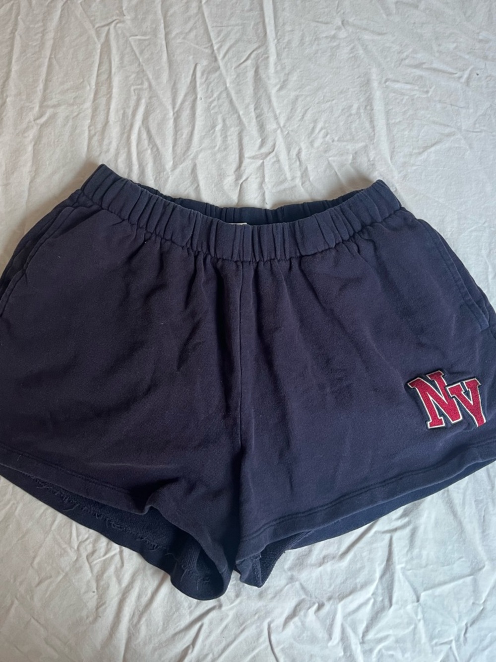 Garage Navy Athletic Shorts with Red NY Patch